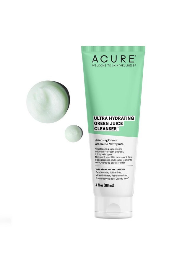 Acure Ultra Hydrating Green Juice Face Cleanser - Day & Night Facial Cleansing Foam, 4 fl oz