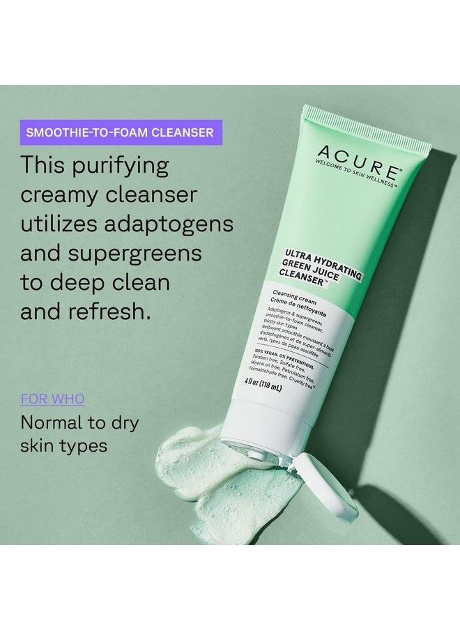 Acure Ultra Hydrating Green Juice Face Cleanser - Day & Night Facial Cleansing Foam, 4 fl oz