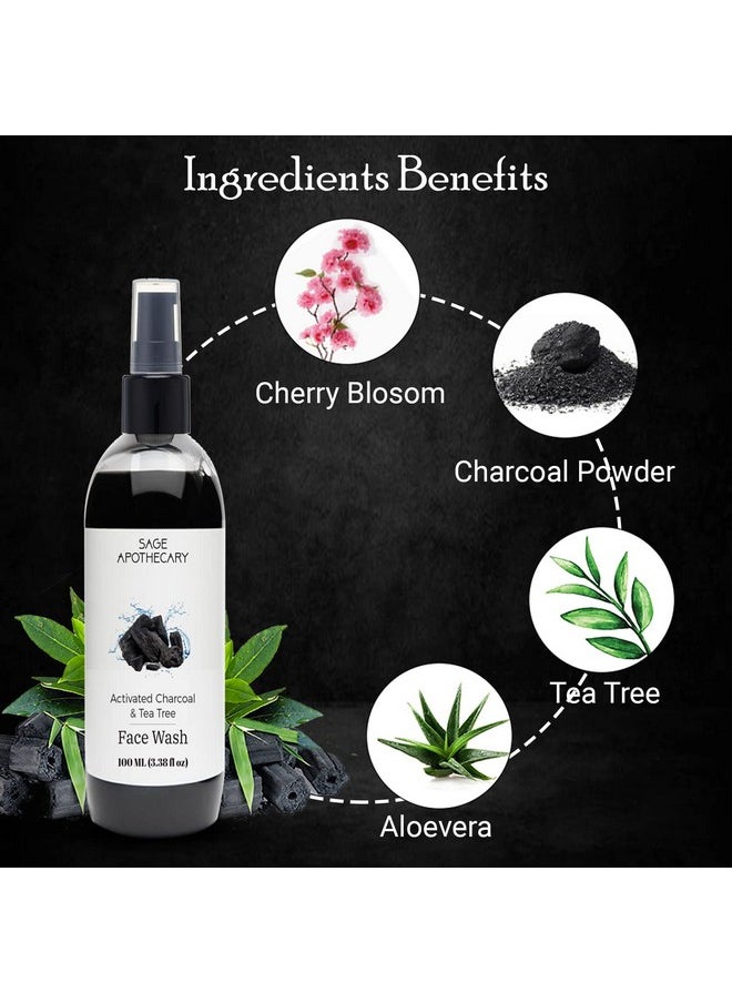 100% Natural Charcoal, Aloe Vera & Tea Tree Face Wash For Deep Cleansing | Help Remove Dirt | Control Excess Oil, Acne & Pimple | Suitable For Men & Women - 100 Ml