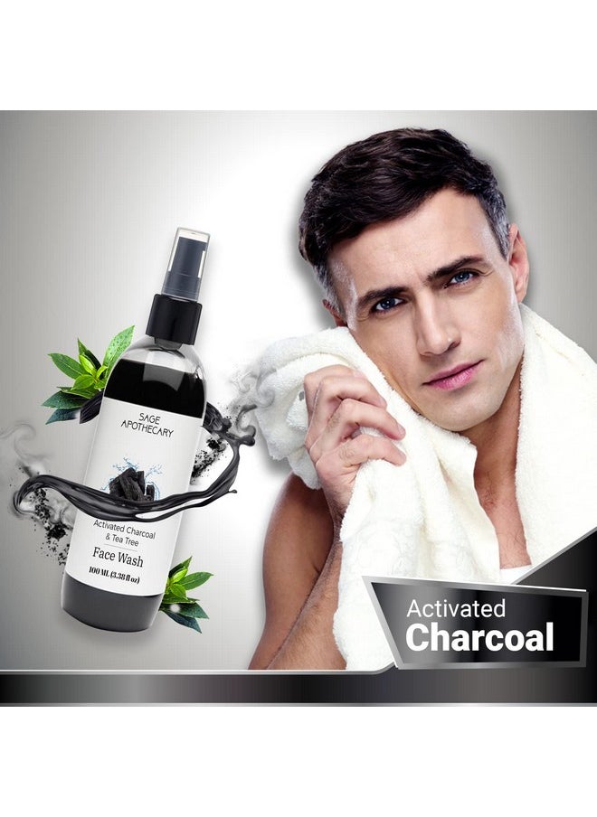 100% Natural Charcoal, Aloe Vera & Tea Tree Face Wash For Deep Cleansing | Help Remove Dirt | Control Excess Oil, Acne & Pimple | Suitable For Men & Women - 100 Ml
