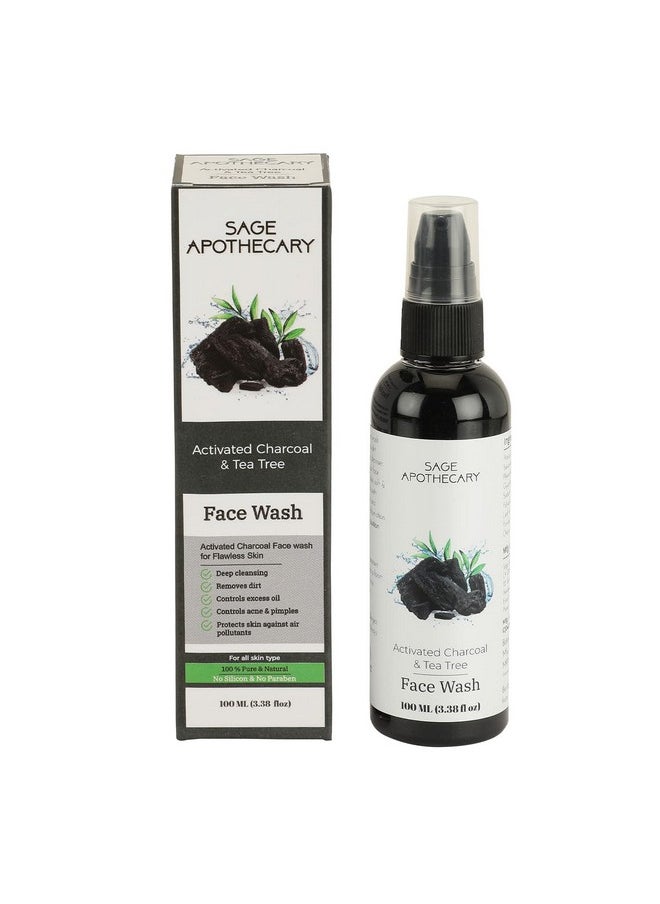 100% Natural Charcoal, Aloe Vera & Tea Tree Face Wash For Deep Cleansing | Help Remove Dirt | Control Excess Oil, Acne & Pimple | Suitable For Men & Women - 100 Ml