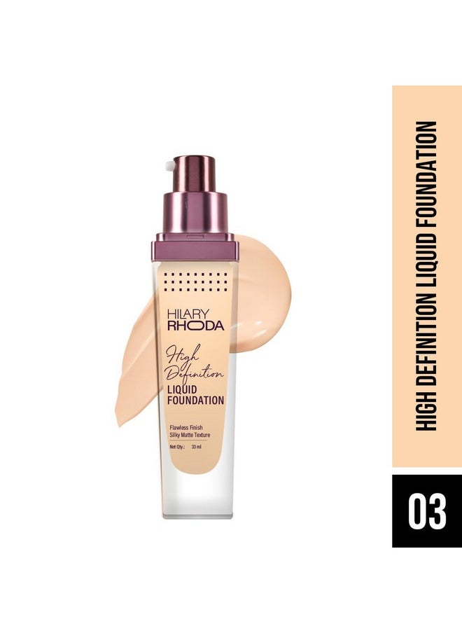 High Definition Foundation | Hides Pores & Blemishes | Hd Foundation For All Skin Types | Blendable Formula | Matte & Natural Finish | Lightweight & High Coverage | 33Ml (Natural Beige)