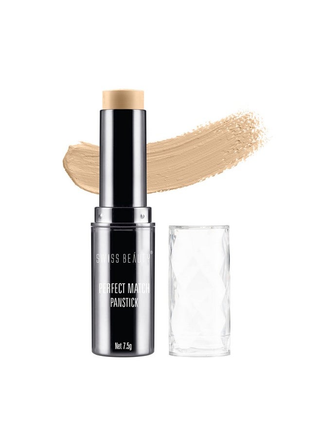 Swiss Beauty Perfect Match Panstick Foundation | Lightweight, Full Coverage Foundation With Natural And Dewy Finish For Face Makeup| Easy To Apply With Hand Stick Applicator | Shade-07, 7.5Gm |