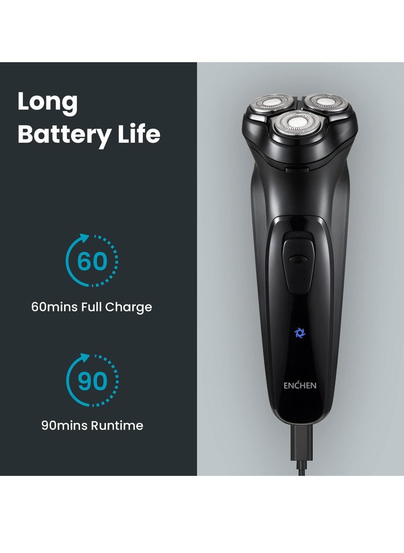 ENCHEN Men's Electric Grooming Tool – Rechargeable 3D Floating Head, Built-in Pop-up Trimmer, Multi-Function Design – Black