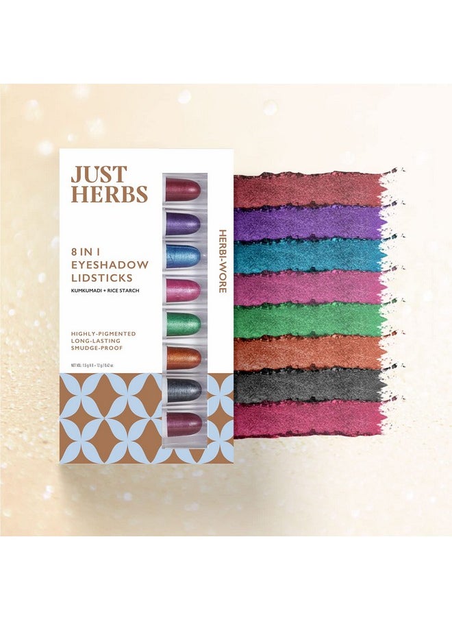 8 In 1 Herbal Metallic-Shimmer Finish, Long Lasting & Ultra Smooth Eye Shadow Lidsticks With Kumkumadi - 12Gm (Herbi -Wore)