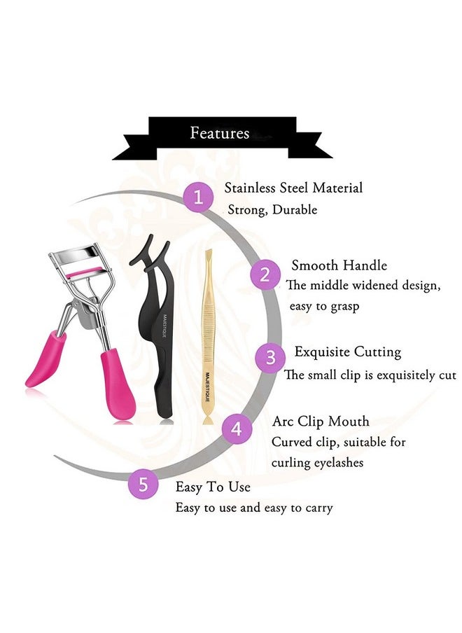 3Pcs Eyelash Extension Kit Eyelashes Curler Tweezer Eyelashes Extensions Suitable For Beginner Or Professional Color May Very