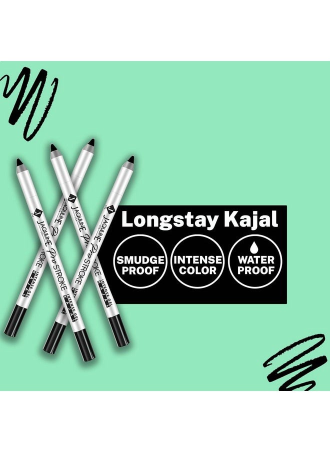 Pro Stroke Intense Gel Kajal And Sharpener 1.2Gm Waterproof Smudgeproof & Fadeproof Longlasting Super Black Kajal With Free Sharpener Nourished With Castor Oil