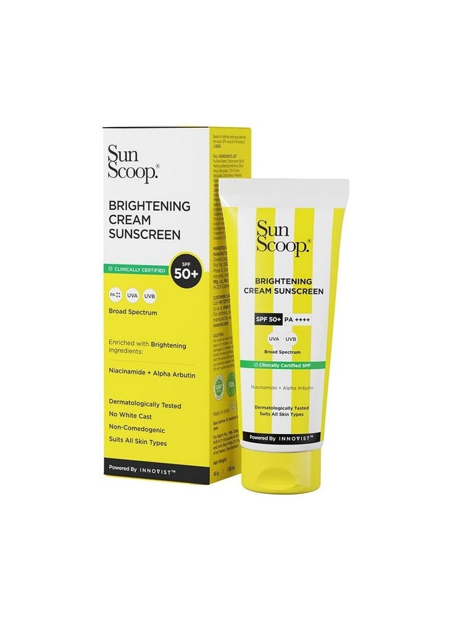 Brightening Daily Sunscreen Spf 50 | Zinc Oxide Uv Filter For Effective Sun Protection | With Niacinamide + Alpha Arbutin | Pa++++, Broad Spectrum, No White Cast | Ideal For All Skin | 45G