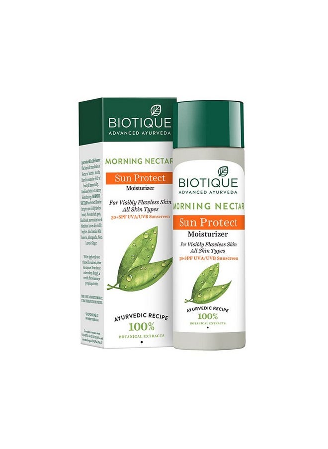 Morning Nectar Sun Protect Moisturizer Spf 30 Uva/Uvb Sunscreen| Contains Wild Turmeric, Neem Leaves, & Morning Nectar | Visibly Flawless Skin | Suitable For All Skin Types | 120 Ml