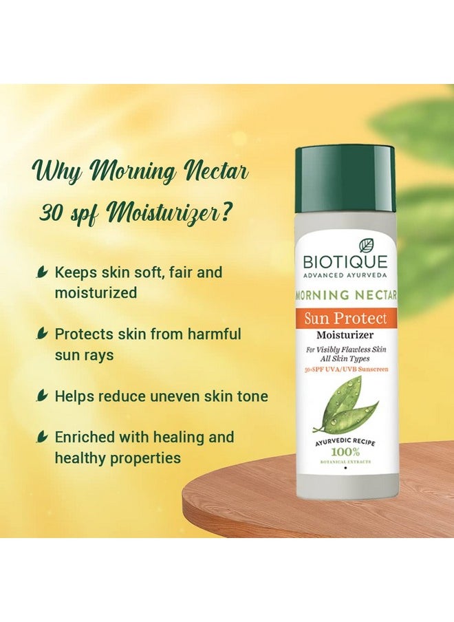 Morning Nectar Sun Protect Moisturizer Spf 30 Uva/Uvb Sunscreen| Contains Wild Turmeric, Neem Leaves, & Morning Nectar | Visibly Flawless Skin | Suitable For All Skin Types | 120 Ml
