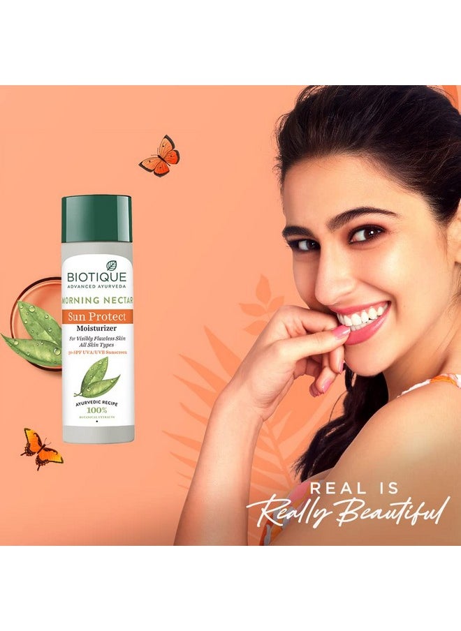 Morning Nectar Sun Protect Moisturizer Spf 30 Uva/Uvb Sunscreen| Contains Wild Turmeric, Neem Leaves, & Morning Nectar | Visibly Flawless Skin | Suitable For All Skin Types | 120 Ml
