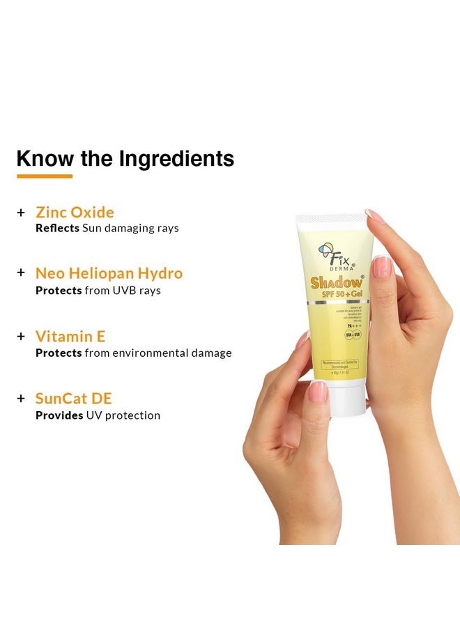 Fixderma Shadow Sunscreen SPF 50+ PA+++ Gel For Oily Skin, Body & Face, Broad Spectrum For Uva & Uvb Protection For Unisex, Non Greasy & Water Resistant, 40gm (Pack of 1)