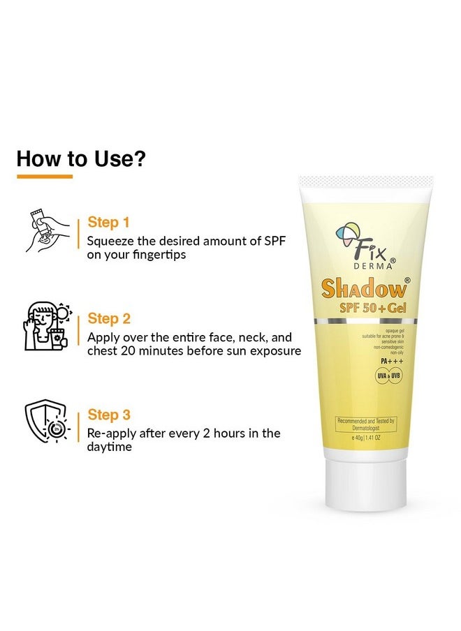 Fixderma Shadow Sunscreen SPF 50+ PA+++ Gel For Oily Skin, Body & Face, Broad Spectrum For Uva & Uvb Protection For Unisex, Non Greasy & Water Resistant, 40gm (Pack of 1)