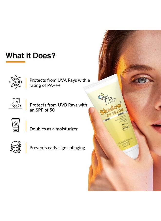 Fixderma Shadow Sunscreen SPF 50+ PA+++ Gel For Oily Skin, Body & Face, Broad Spectrum For Uva & Uvb Protection For Unisex, Non Greasy & Water Resistant, 40gm (Pack of 1)