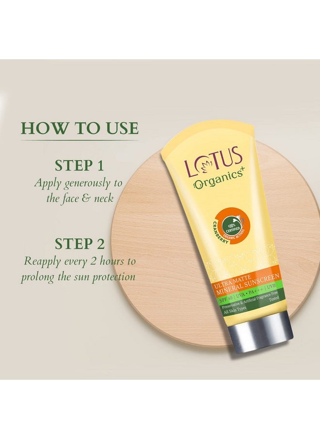 Ultra Matte Mineral Sunscreen Cream Water Resistant & Sweat Resistant, Spf 40 Pa+++, 50G, All Skin Type