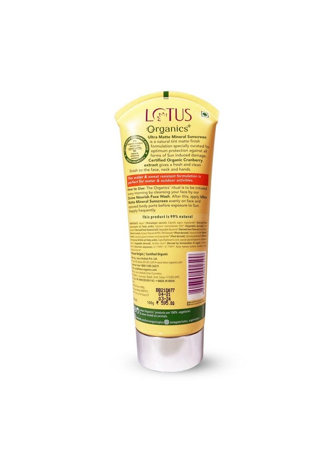 Ultra Matte Mineral Sunscreen Cream Water Resistant & Sweat Resistant, Spf 40 Pa+++, 50G, All Skin Type