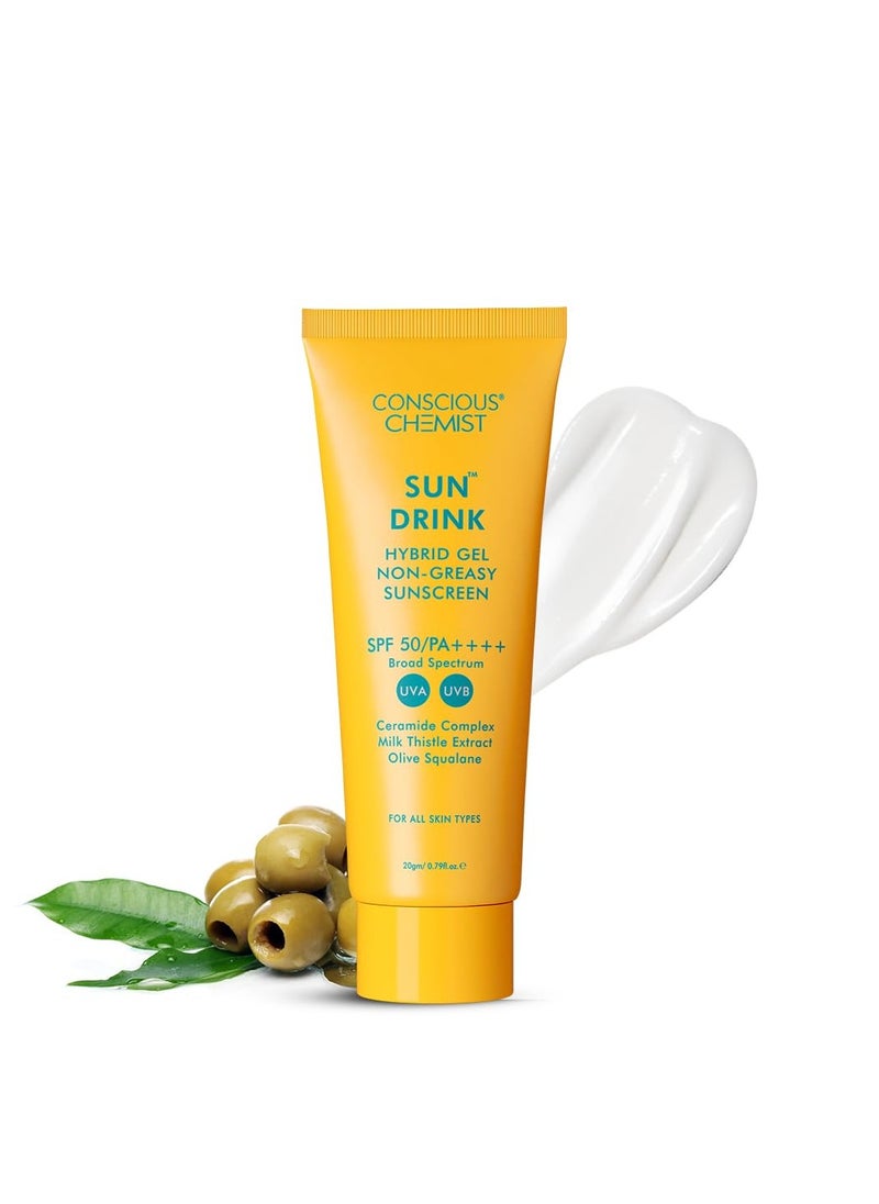 Conscious Chemist® Dewy Ceramide Sunscreen SPF 50 PA++++ | For Oily Skin | UVA/UVB & Blue Light Protection | Fragrance-Free | For Men & Women, All Skin Type - Sun Drink | 20g