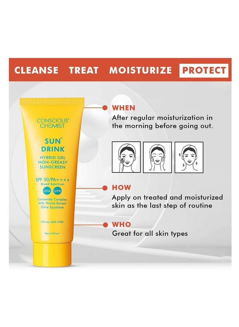 Conscious Chemist® Dewy Ceramide Sunscreen SPF 50 PA++++ | For Oily Skin | UVA/UVB & Blue Light Protection | Fragrance-Free | For Men & Women, All Skin Type - Sun Drink | 20g