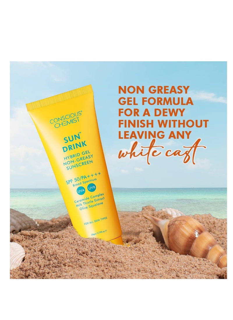 Conscious Chemist® Dewy Ceramide Sunscreen SPF 50 PA++++ | For Oily Skin | UVA/UVB & Blue Light Protection | Fragrance-Free | For Men & Women, All Skin Type - Sun Drink | 20g