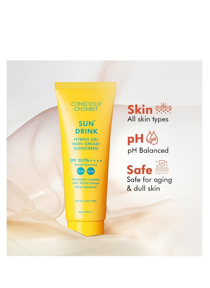 Conscious Chemist® Dewy Ceramide Sunscreen SPF 50 PA++++ | For Oily Skin | UVA/UVB & Blue Light Protection | Fragrance-Free | For Men & Women, All Skin Type - Sun Drink | 20g