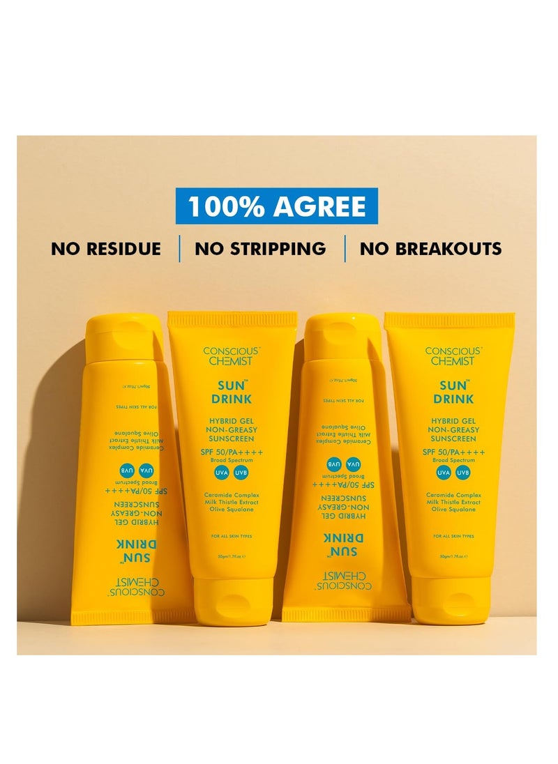Conscious Chemist Dewy Ceramide Sunscreen SPF 50 PA++++ | For Oily Skin | UVA/UVB & Blue Light Protection | Fragrance-Free | For Men & Women, All Skin Type - Sun Drink | 50g