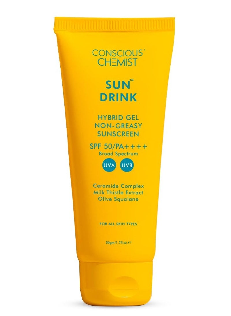 Conscious Chemist Dewy Ceramide Sunscreen SPF 50 PA++++ | For Oily Skin | UVA/UVB & Blue Light Protection | Fragrance-Free | For Men & Women, All Skin Type - Sun Drink | 50g