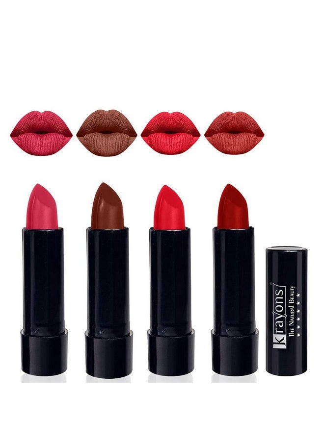 Cute Pop Moisturizing Matte Lipstick, Waterproof, First Crush, Chocolate Mocha, Orange Crush, Centre Stage, 3.5Gm Each (Pack Of 4)