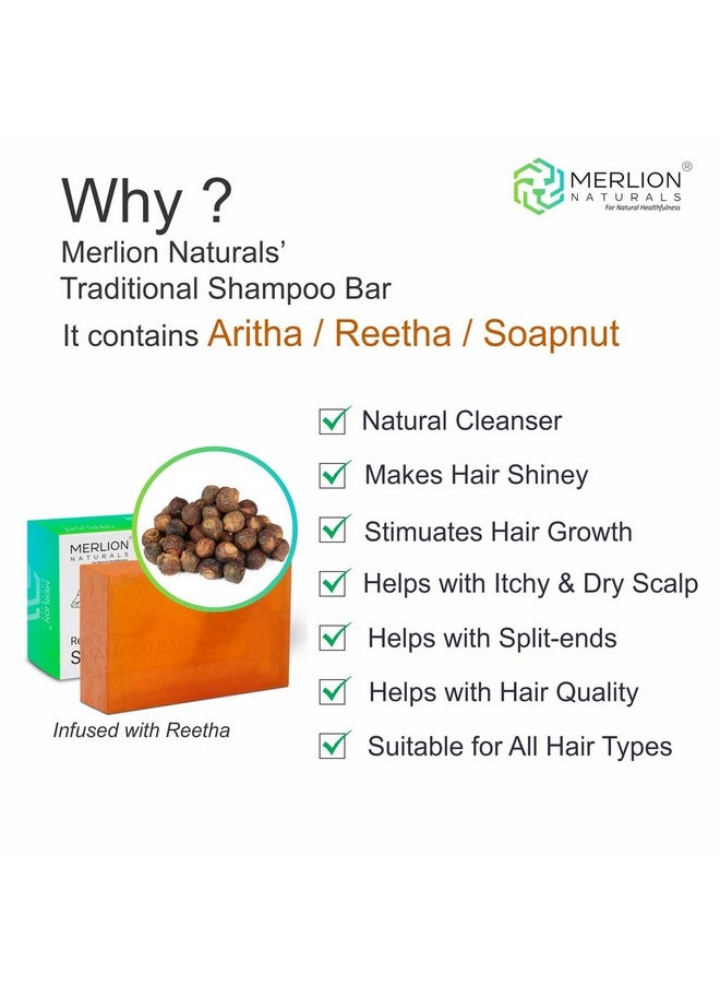 Traditional Shampoo Bar | Shikakai & Reetha (100 Gm X 3 Pcs) | Handmade With Natural Herbs | Intense Repair For Dry, Frizzy, Oily & Normal Hair | Unisex | Sulphate & Paraben Free