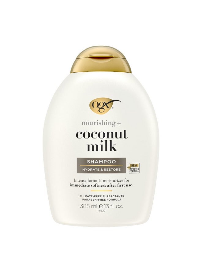 OGX Nourishing + Coconut Milk Moisturizing Shampoo, Hydrating & Restoring Shampoo Moisturizes for Soft Hair After the First Use, Paraben-Free, Sulfate-Free Surfactants, 13 fl. oz