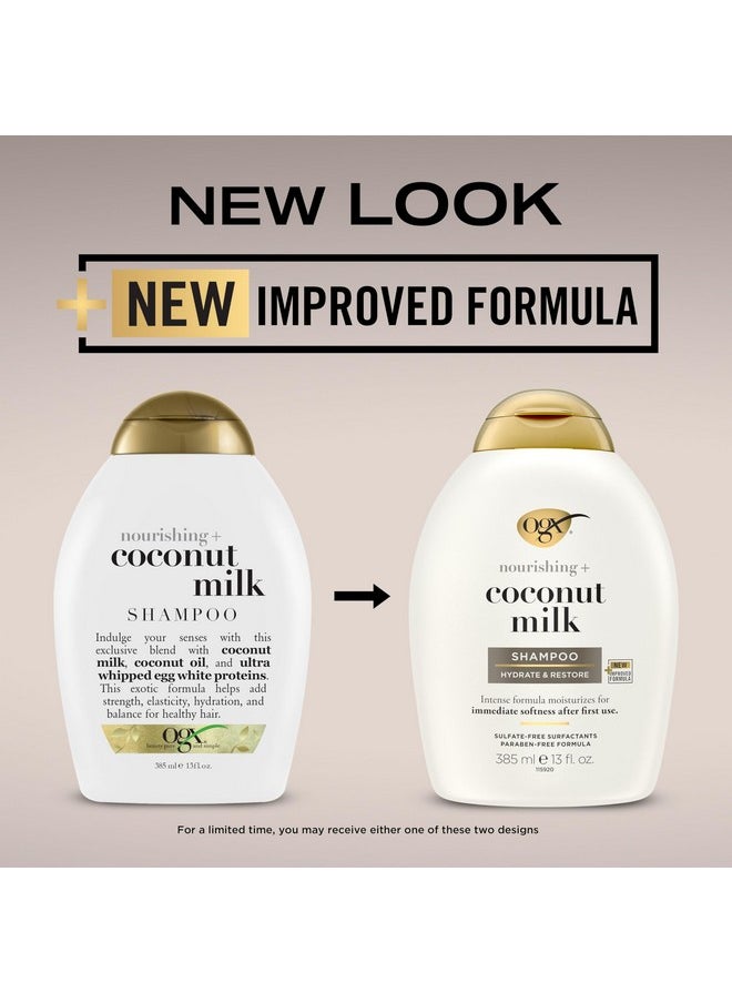 OGX Nourishing + Coconut Milk Moisturizing Shampoo, Hydrating & Restoring Shampoo Moisturizes for Soft Hair After the First Use, Paraben-Free, Sulfate-Free Surfactants, 13 fl. oz