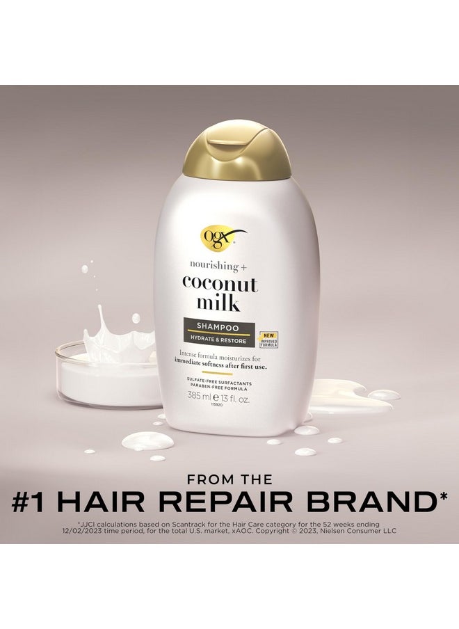 OGX Nourishing + Coconut Milk Moisturizing Shampoo, Hydrating & Restoring Shampoo Moisturizes for Soft Hair After the First Use, Paraben-Free, Sulfate-Free Surfactants, 13 fl. oz