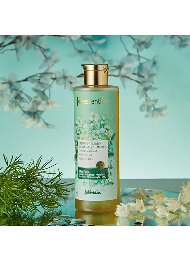 Fabessentials Jasmine Tea Tree Chamomile Shampoo |Clarifying & Anti-Dandruff Shampoo for Deep Cleansing | Calms Irritated Scalp and Nourishes Hair | pH 5.5| Normal to Oily Hair | 250 ml
