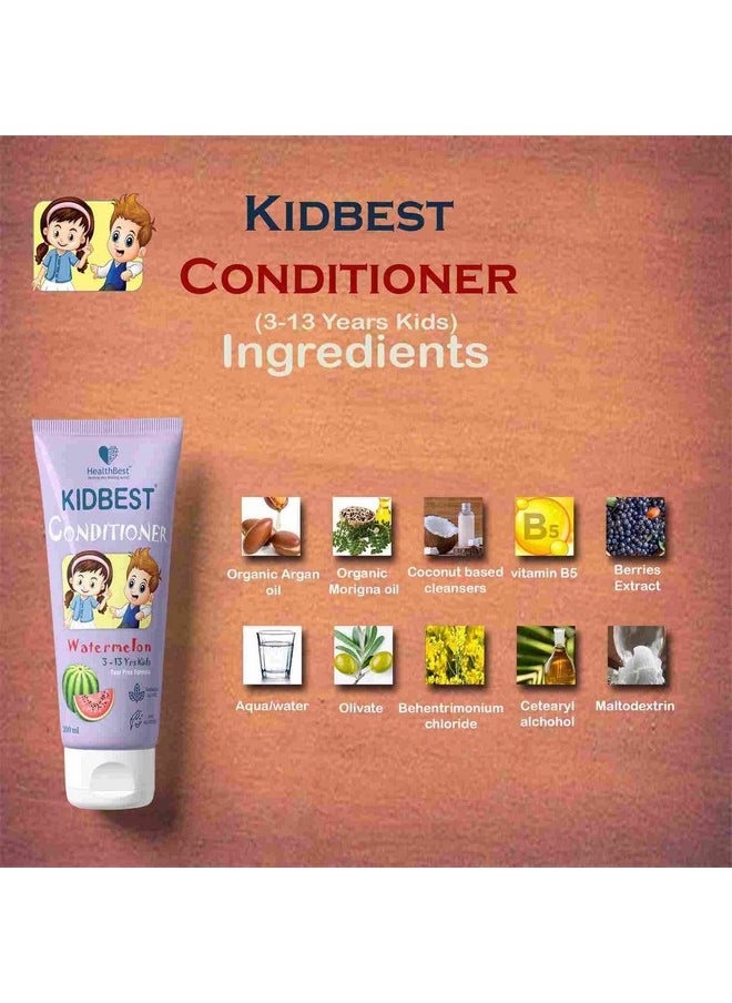 Kidbest Conditioner For Kids | Nourishing Hair | Hair Smoothing | Tear, Paraben, Sls Free | Watermelon Flavor | 200 Ml