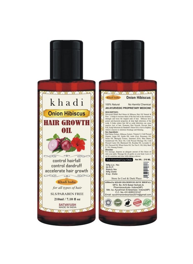 Khadi Onion Hibiscus Hair Oil | Hair Growth | Hairfall Control | Ayurvedic | Natural & Herbal | 4X More Effective | For All Hair Types (Male & Female) - 210 Ml