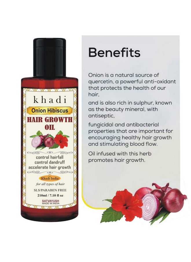 Khadi Onion Hibiscus Hair Oil | Hair Growth | Hairfall Control | Ayurvedic | Natural & Herbal | 4X More Effective | For All Hair Types (Male & Female) - 210 Ml