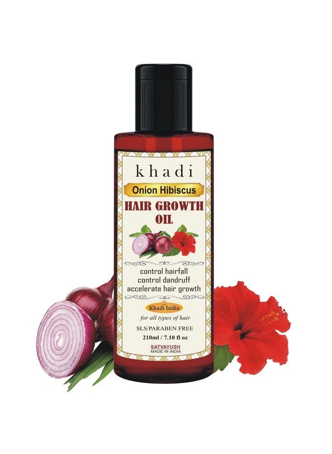 Khadi Onion Hibiscus Hair Oil | Hair Growth | Hairfall Control | Ayurvedic | Natural & Herbal | 4X More Effective | For All Hair Types (Male & Female) - 210 Ml