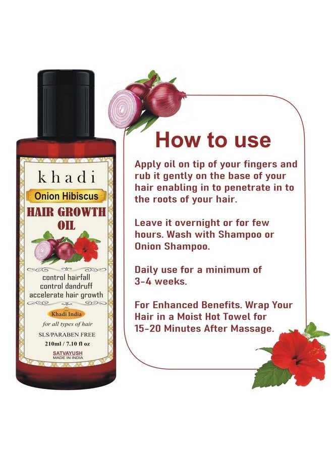 Khadi Onion Hibiscus Hair Oil | Hair Growth | Hairfall Control | Ayurvedic | Natural & Herbal | 4X More Effective | For All Hair Types (Male & Female) - 210 Ml