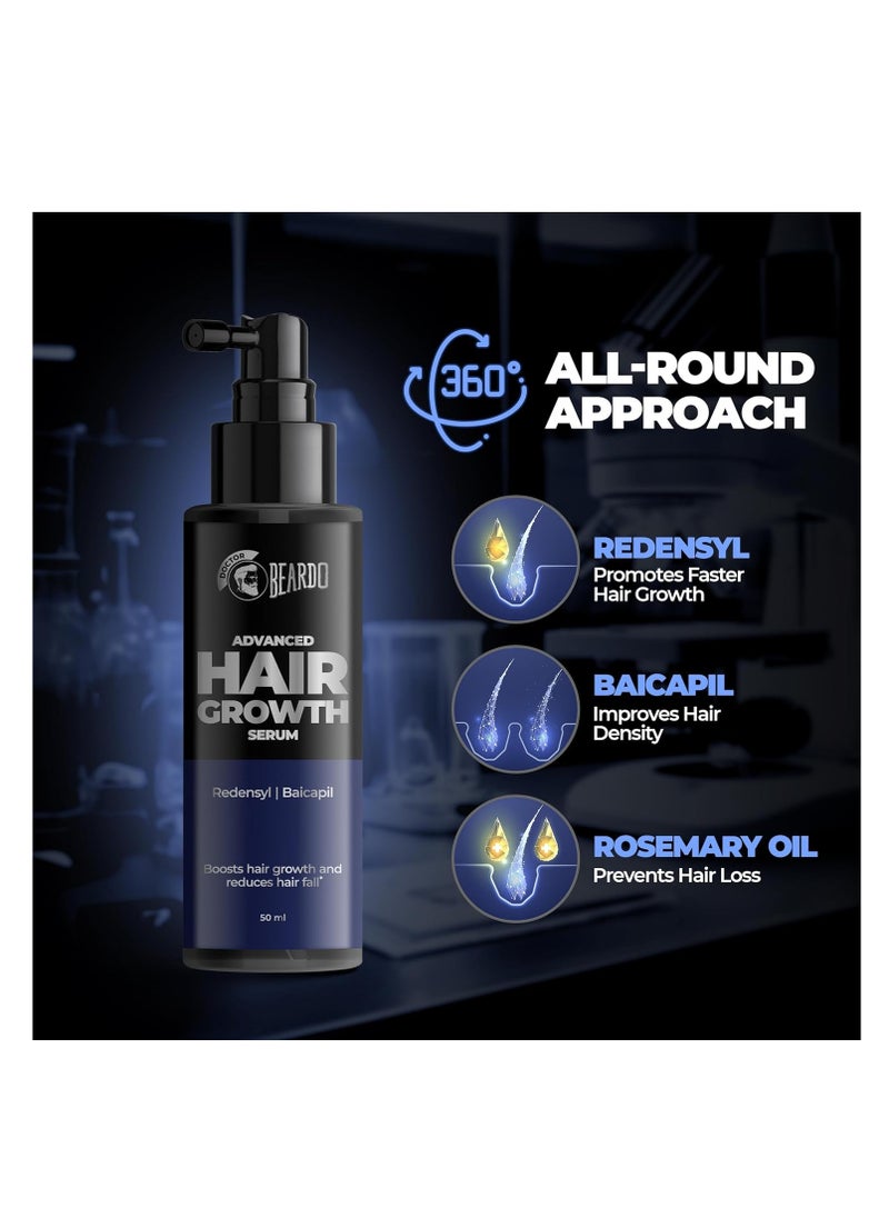 Beardo Advanced Hair Growth Serum for Men, 50 ml| Contains 3% Redensyl, 3% Baicapil, Rosemary | Stimulates Hair Growth, Increase Hair Density & Thickens Hair | Lightweight and Non-Sticky | Made for Men