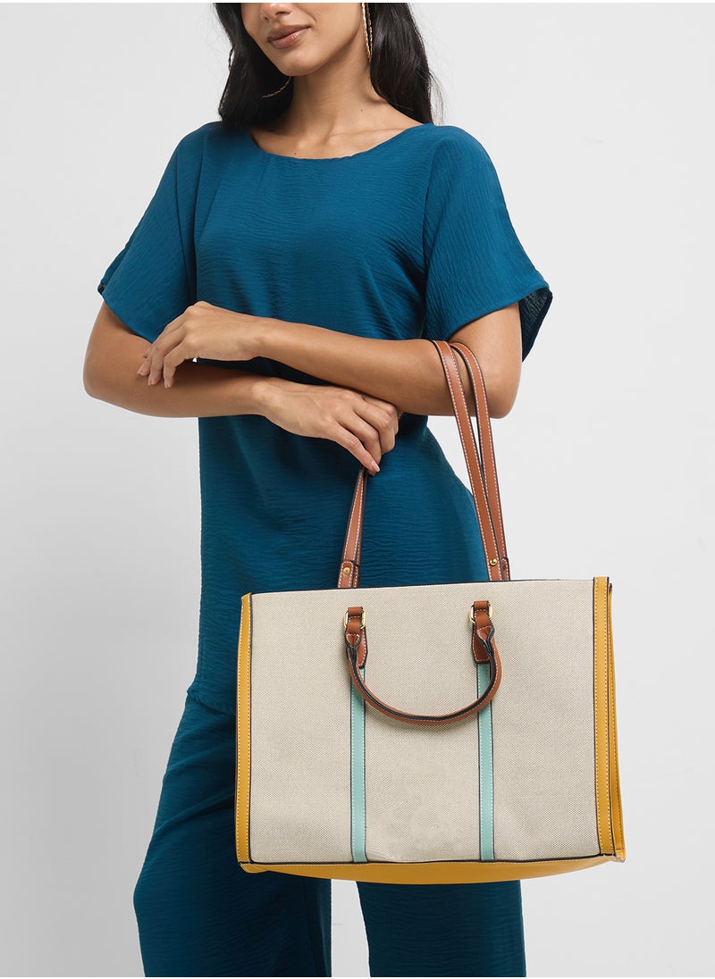 Color Block Large Tote Bag
