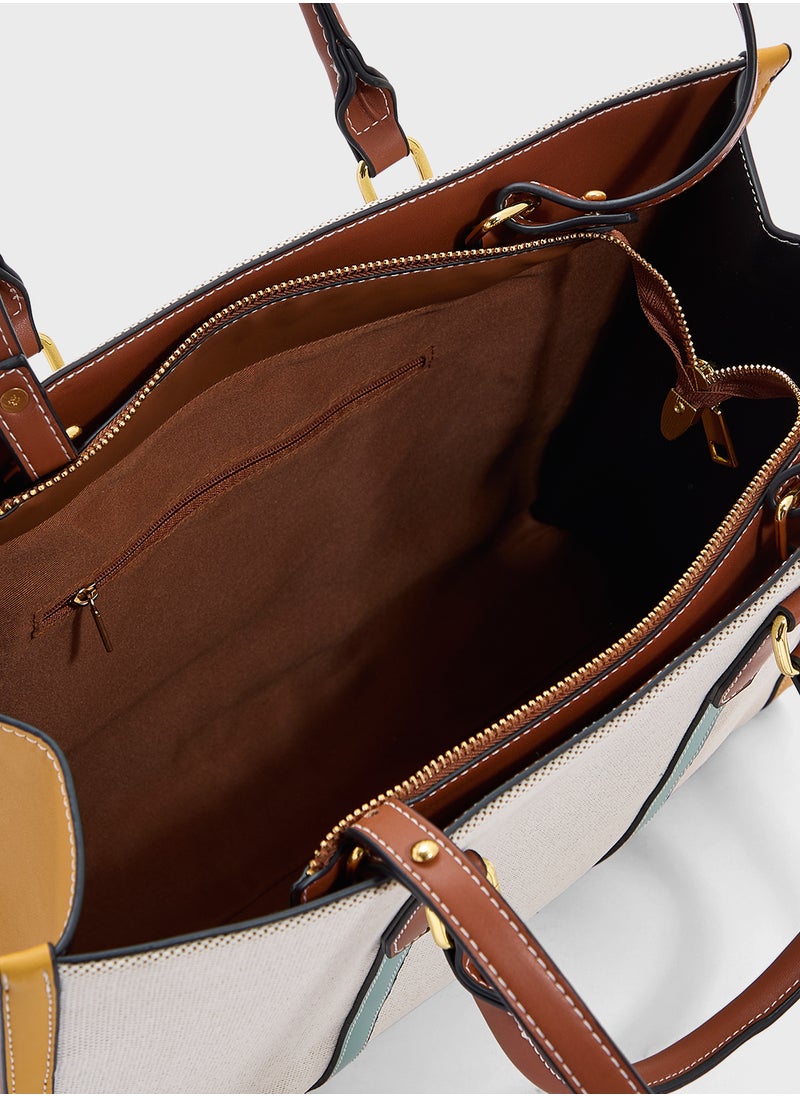 Color Block Large Tote Bag