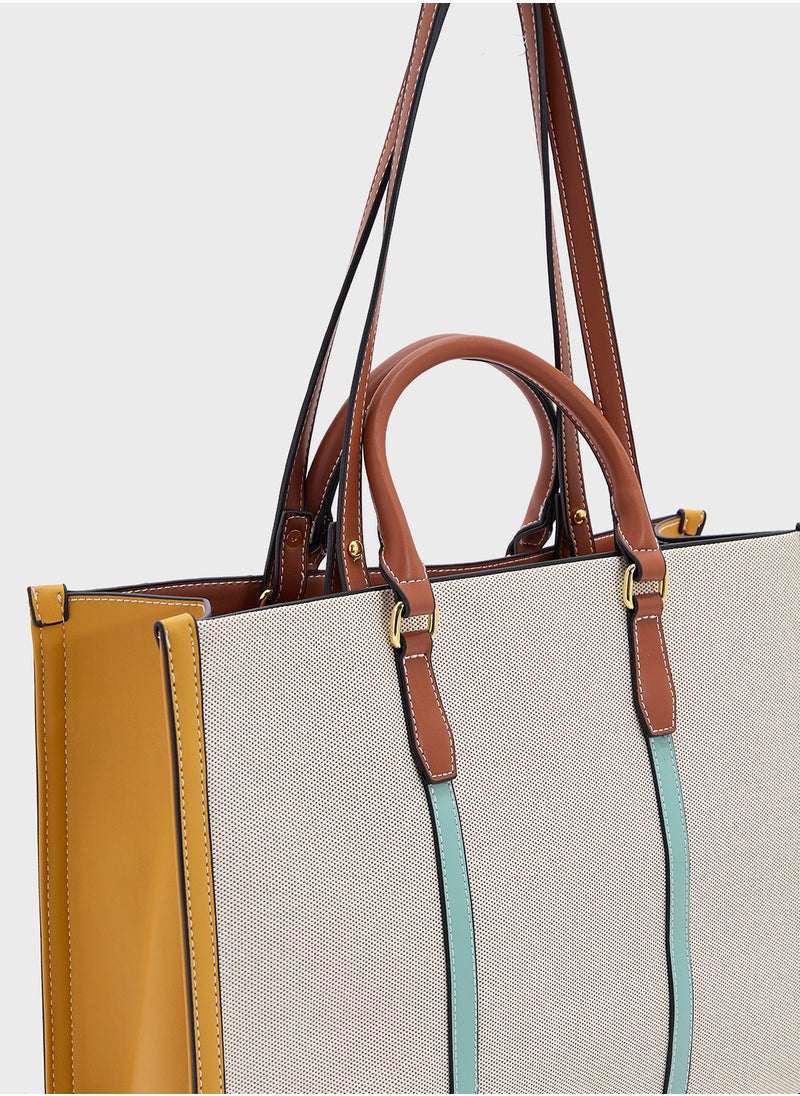 Color Block Large Tote Bag