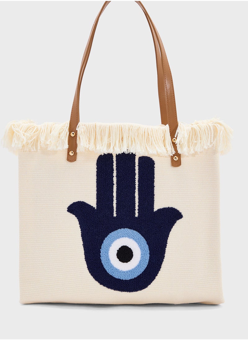 Frayed Edge Hamsa Canvas Shopper Bag
