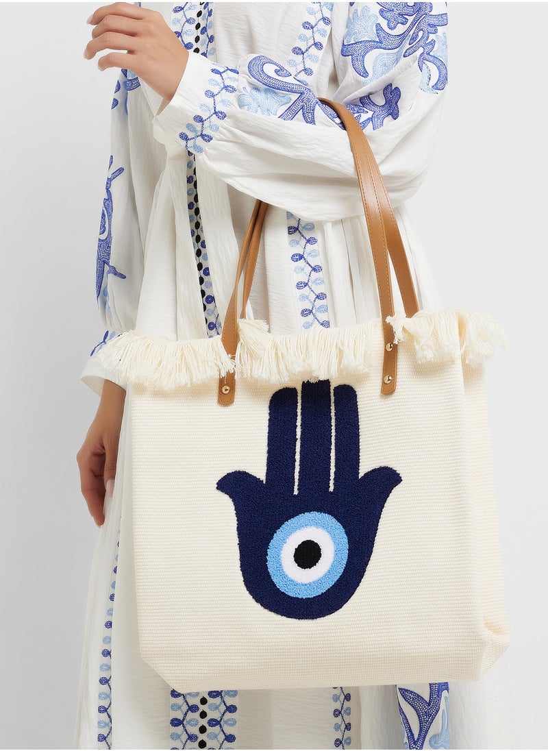 Frayed Edge Hamsa Canvas Shopper Bag