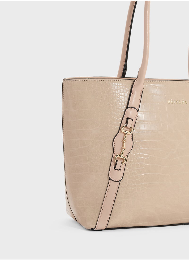 Horse Bit Detail Croc Tote Bag