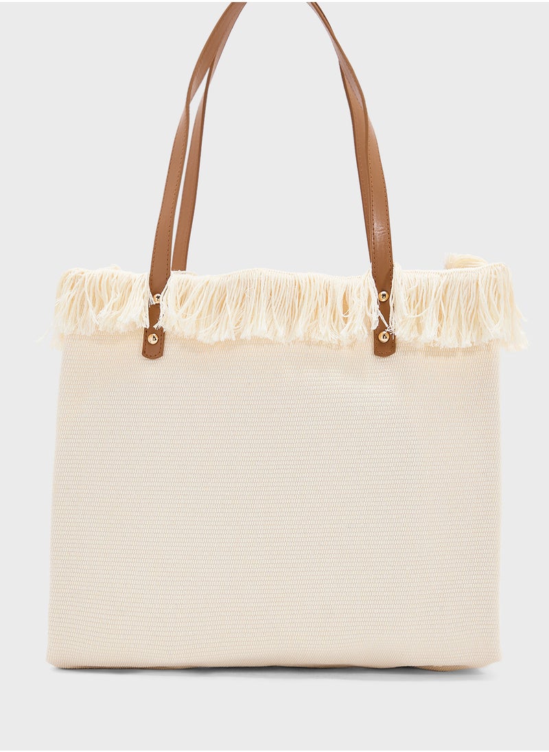 Frayed Edge Evil Eye Canvas Shopper Bag
