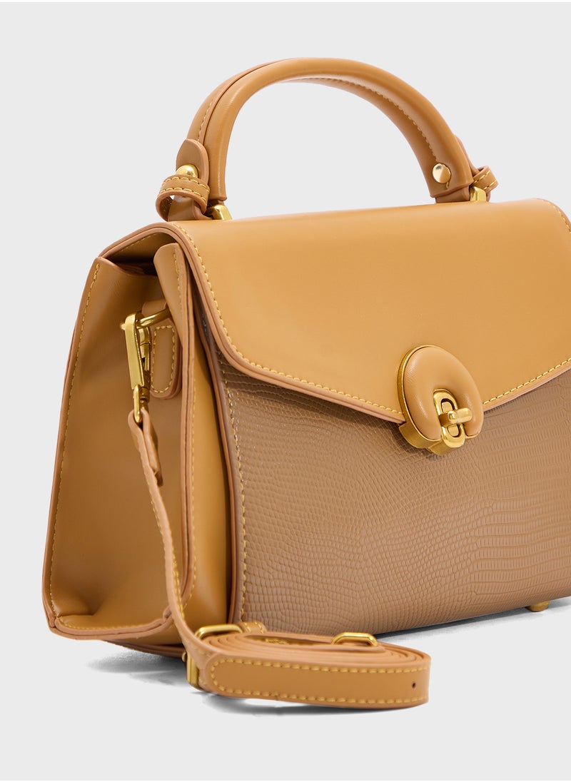 Snake Print Panel Satchel Bag