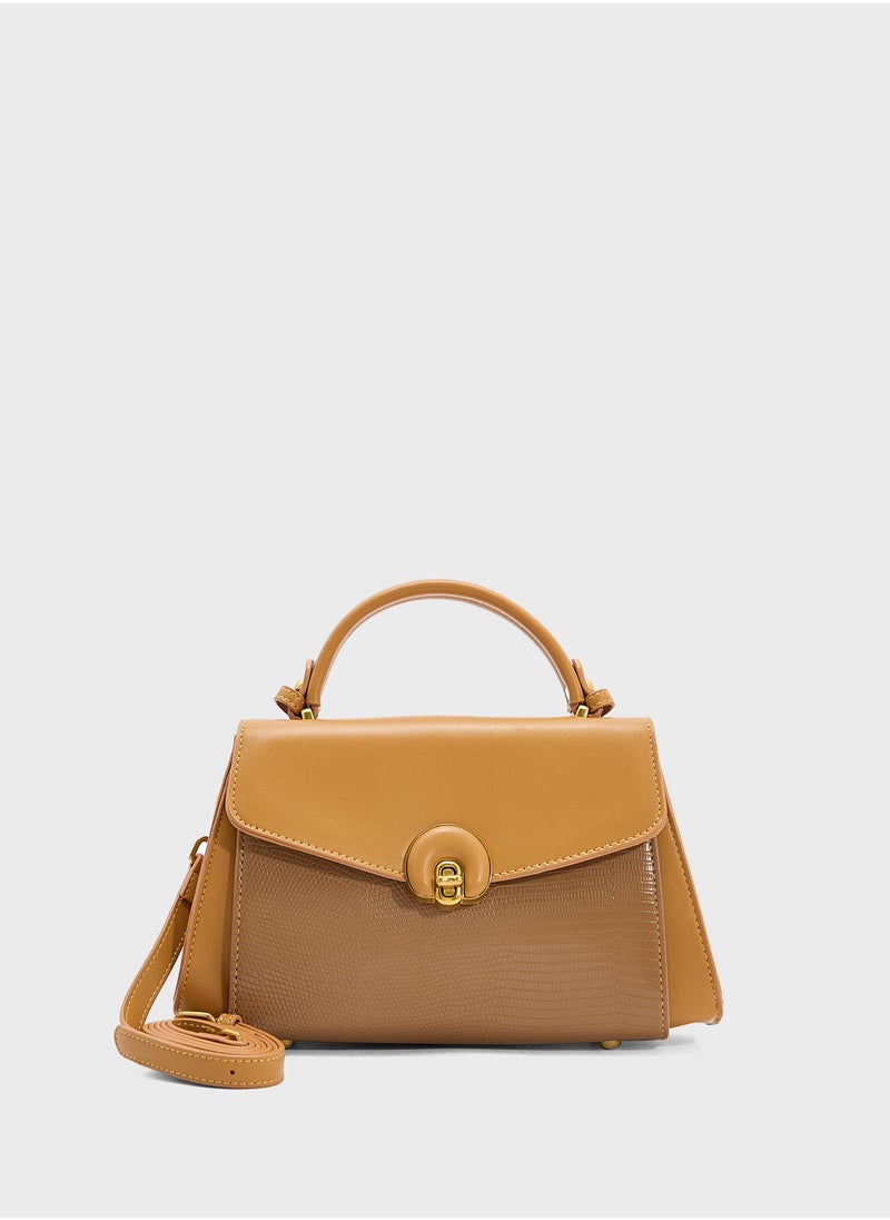 Snake Print Panel Satchel Bag