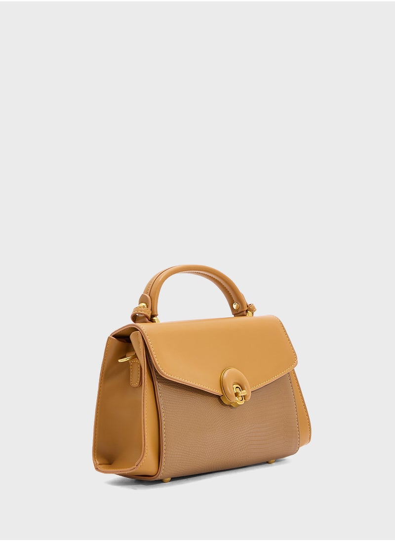 Snake Print Panel Satchel Bag