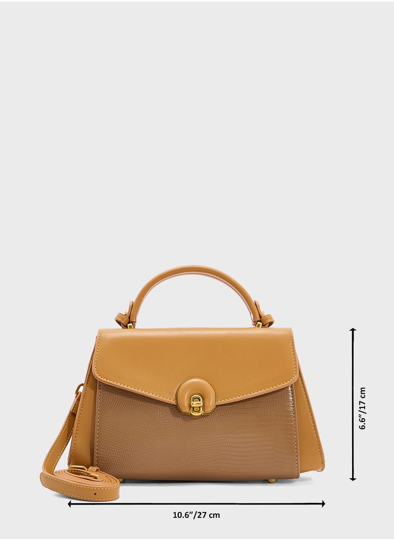 Snake Print Panel Satchel Bag