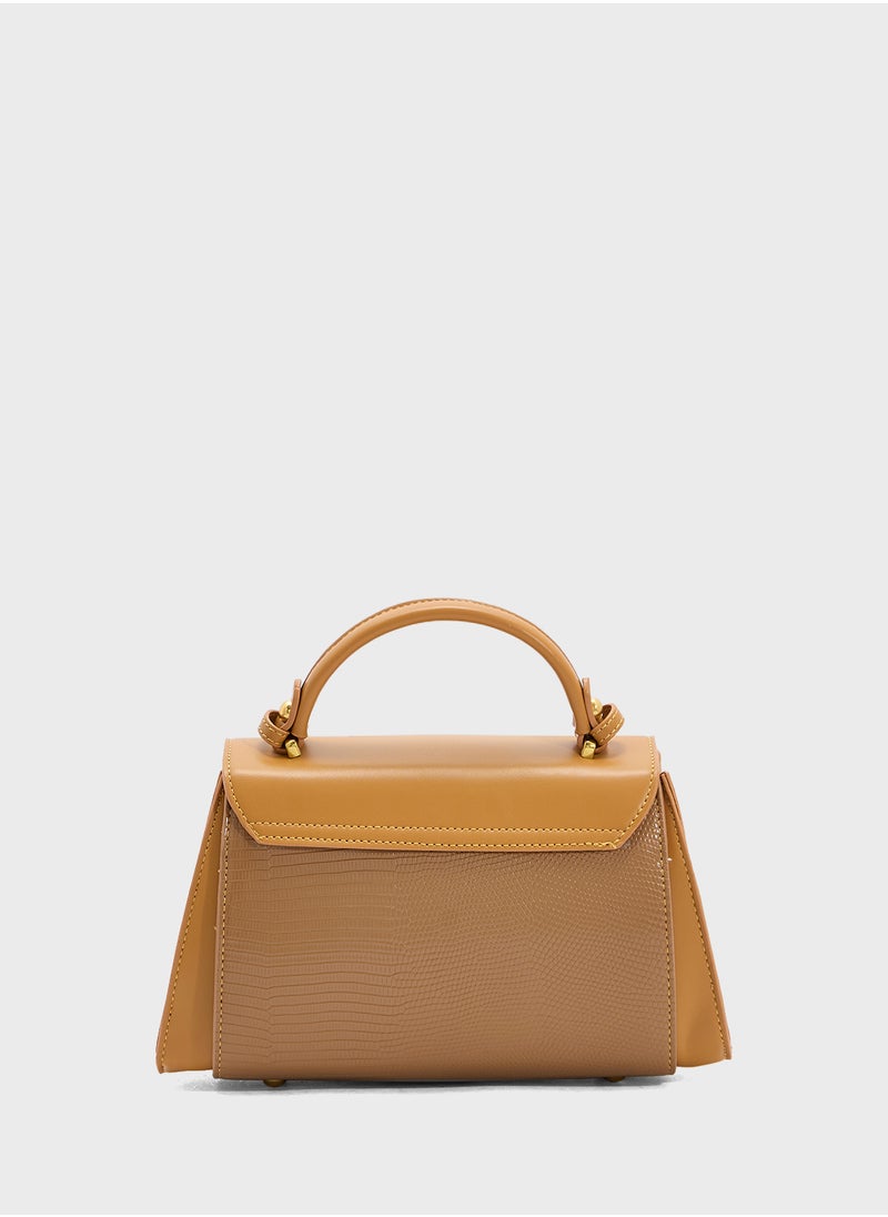 Snake Print Panel Satchel Bag